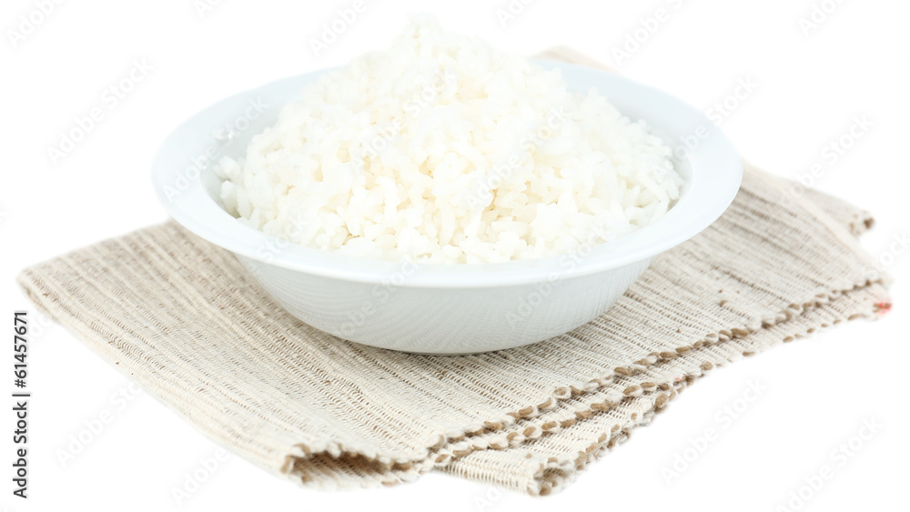 Cooked rice in bowl isolated on white Cooked rice in bowl isolated on white