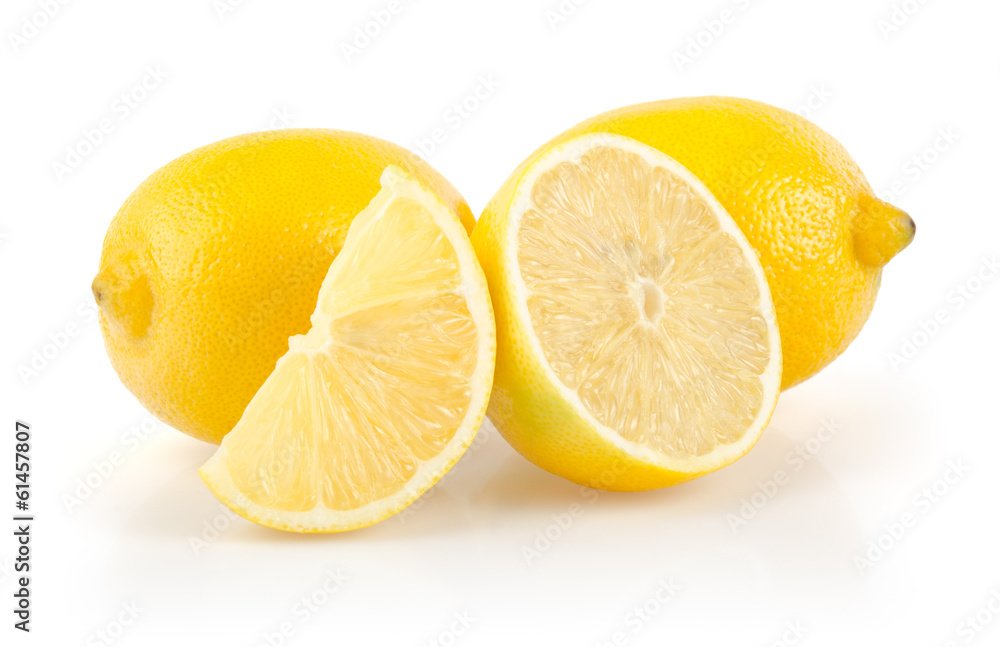 Lemons with Half and Slice on White Background Lemons with Half and Slice on White Background