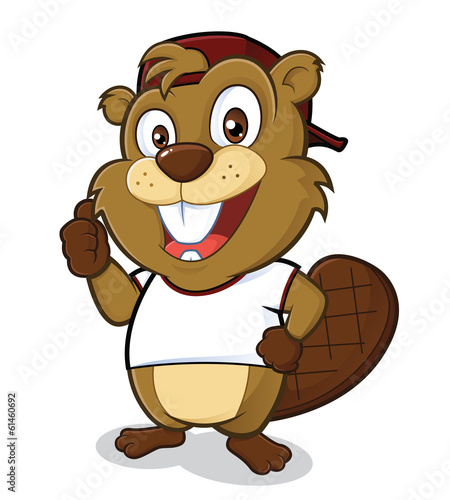 Beaver wearing a hat and a white t shirt