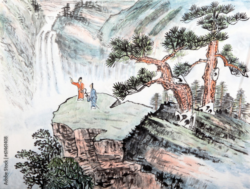 Obraz na płótnie tradycyjne chińskie malarstwo, pejzaż