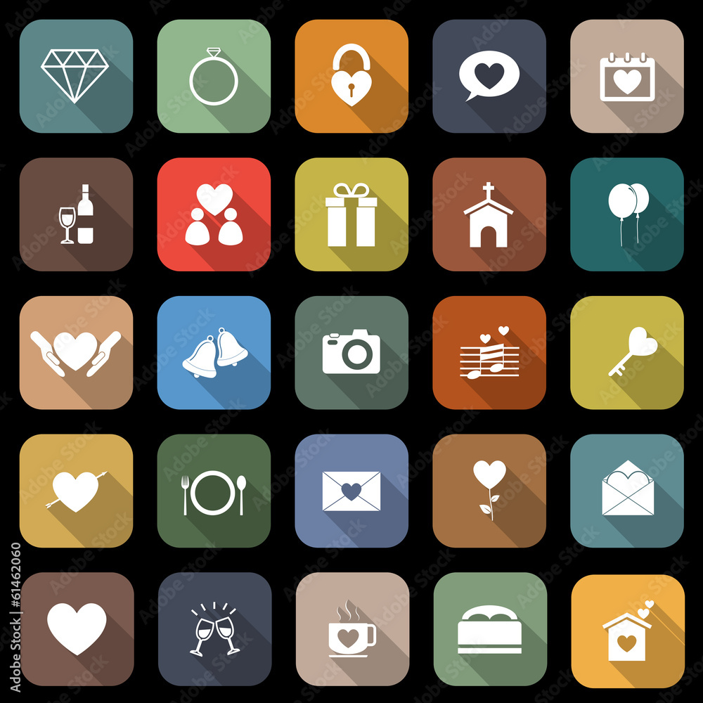 Wedding flat icons with long shadow Wedding flat icons with long shadow