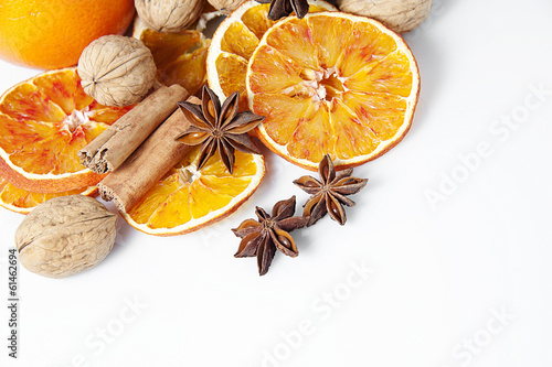 Fototapeta Naklejka Na Ścianę i Meble -  Orange and Christmas spices