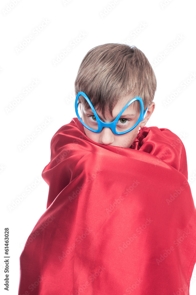 cute funny child superhero hiding in his cape cute funny child superhero hiding in his cape