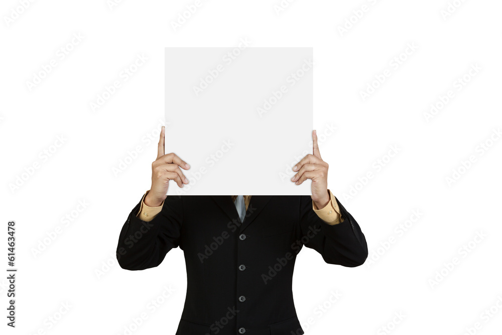 Businessman with blank board Businessman with blank board