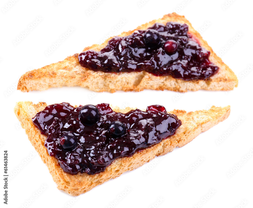 Delicious toast with jam isolated on white Delicious toast with jam isolated on white