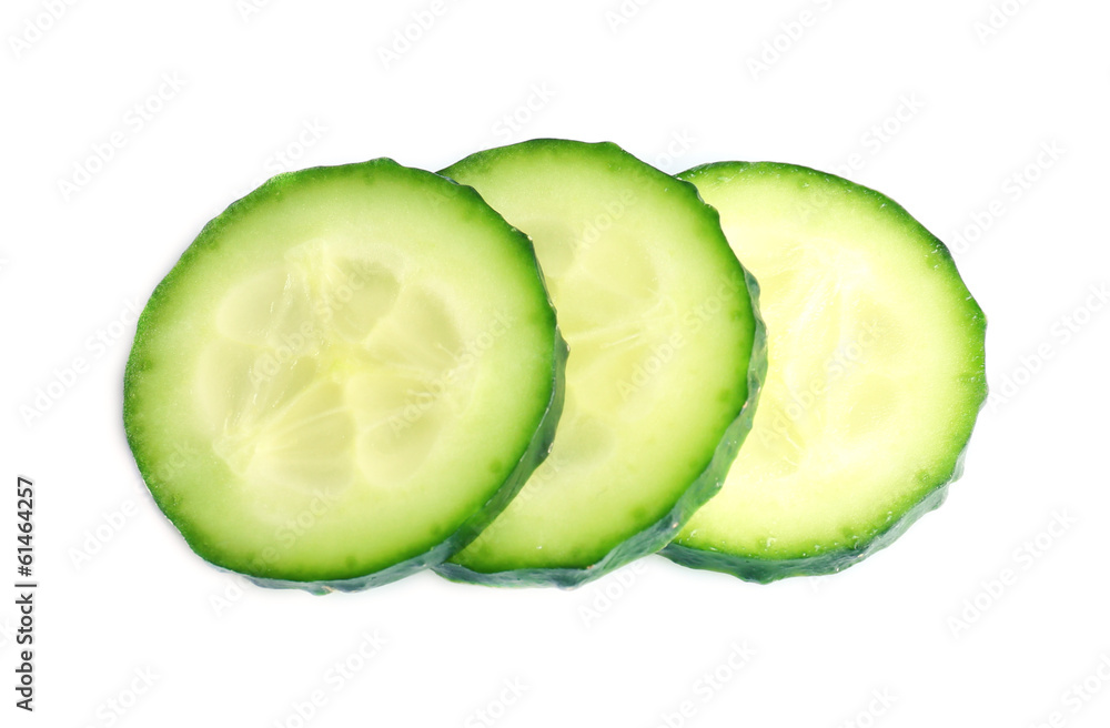 Sliced fresh cucumber, isolated on white