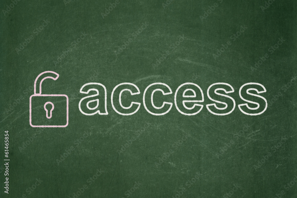 Obraz premium Security concept: Opened Padlock and Access on chalkboard