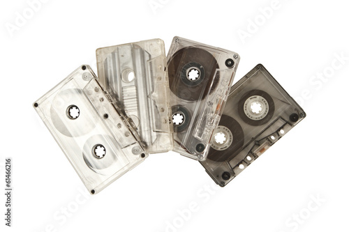 retro audio tapes isolated on white background