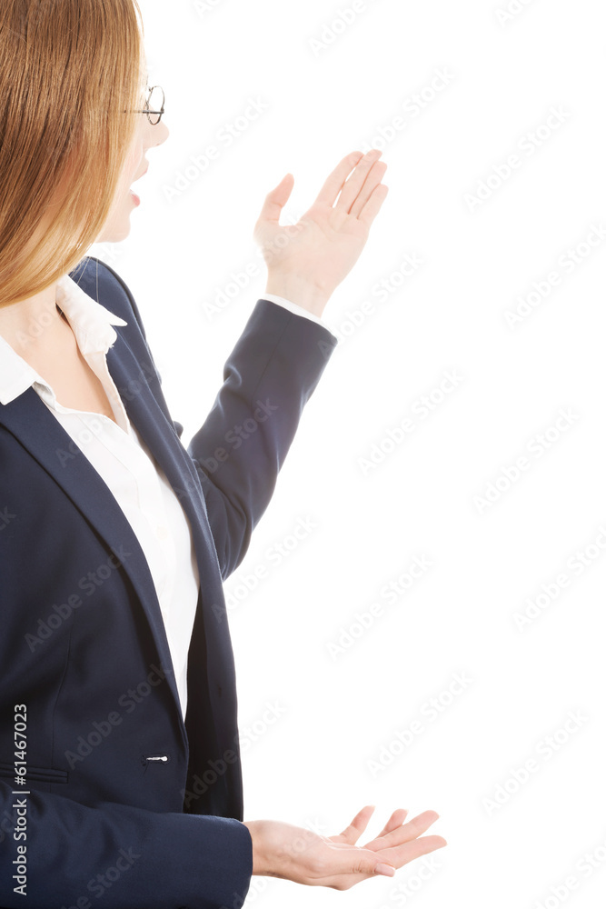 Attractive young businesswoman advertising. Attractive young businesswoman advertising.
