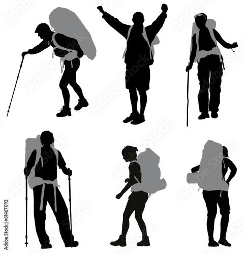 People with backpack vector silhouettes set