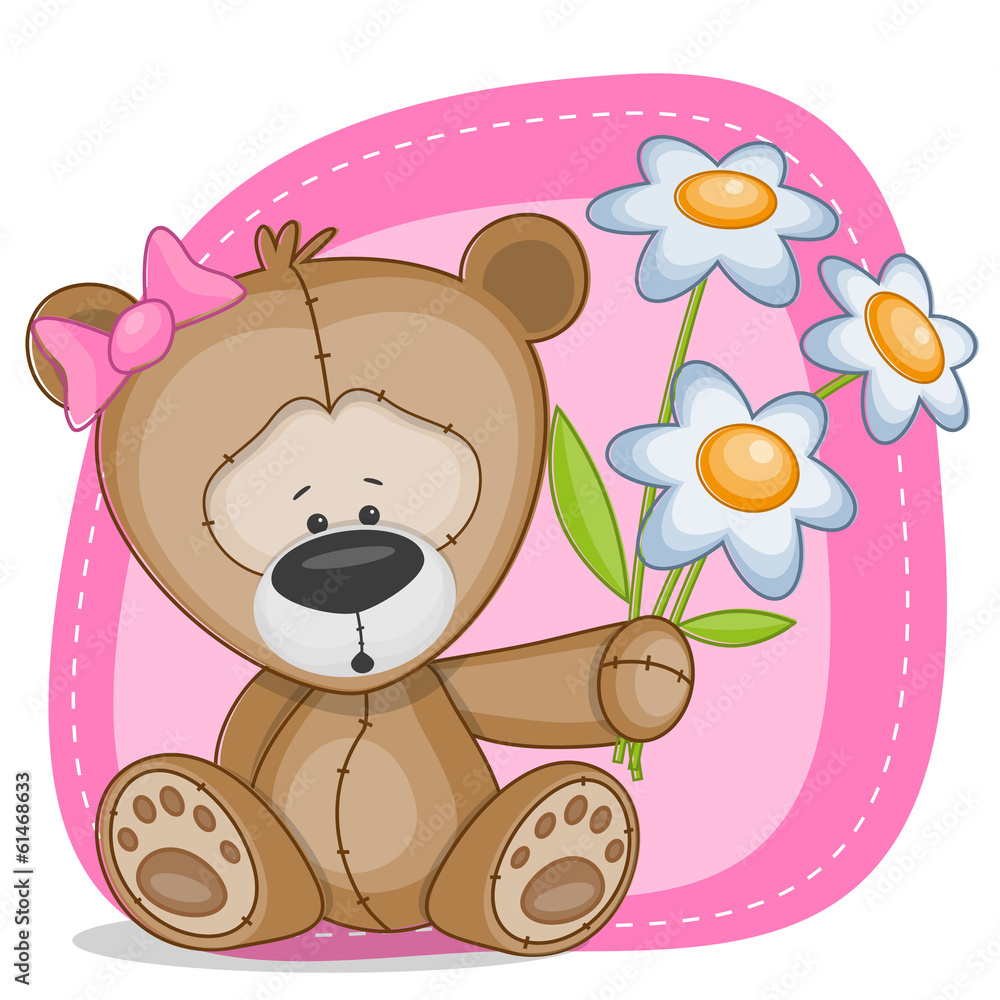 Fototapeta premium Bear girl with flowers