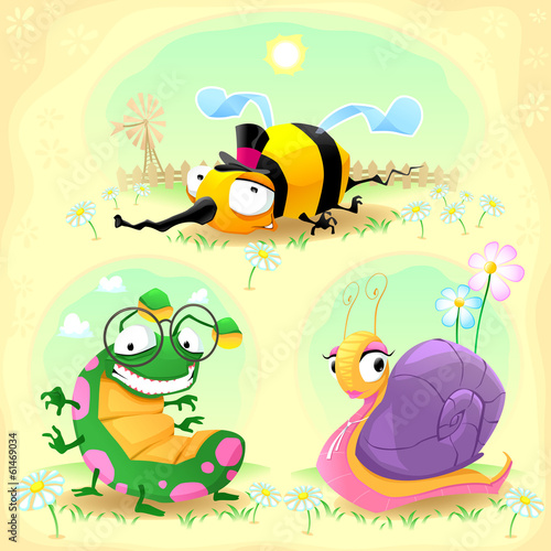Two funny insects and one s...