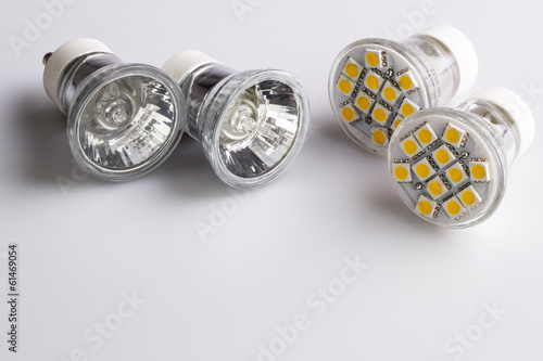 Modern LED bulbs with classic old bulbs photo