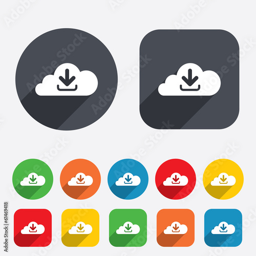 Download from cloud icon. Upload button.