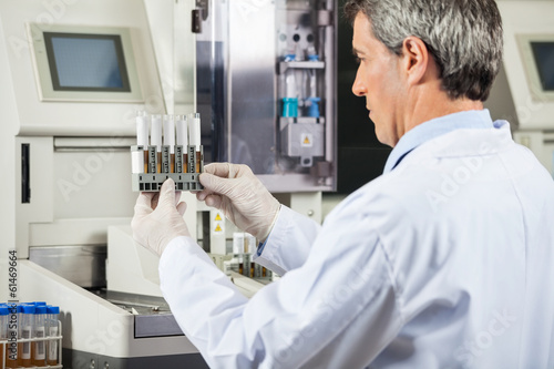 Scientist Examining Urine Samples In Lab