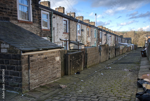 rear of terraced houses on lancashire cobbled street