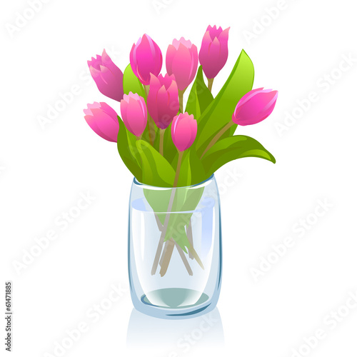 transparent vase with tulips