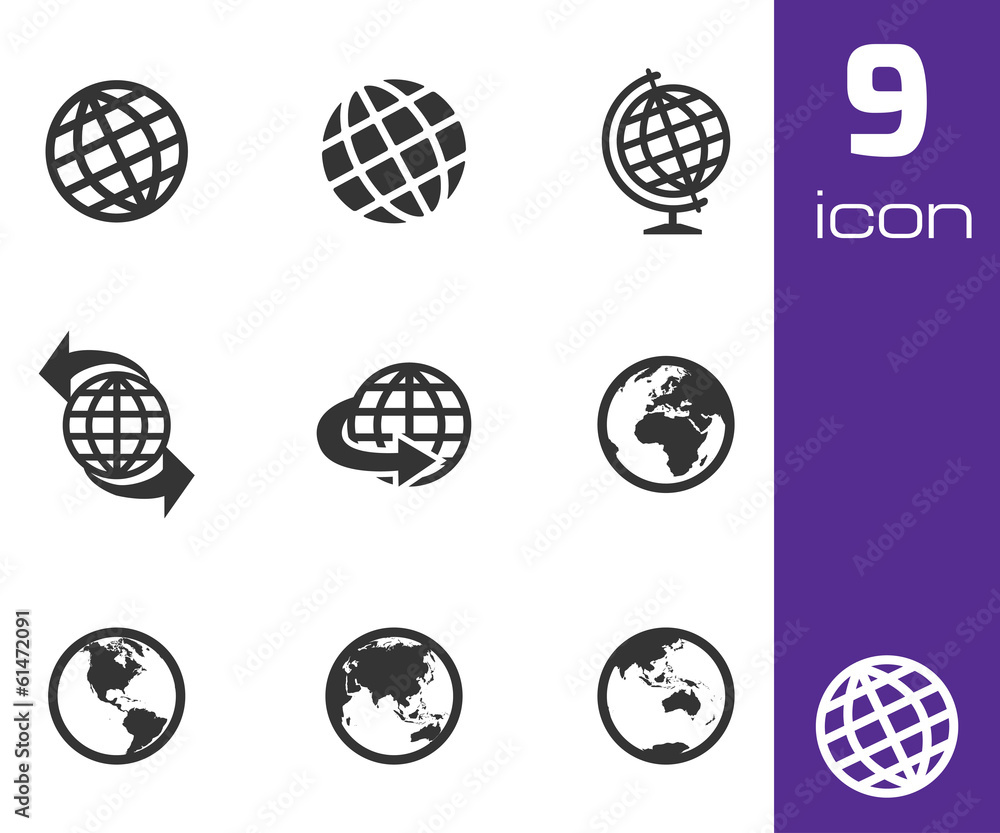 Vector black globe icons set Vector black globe icons set