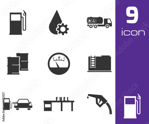 Vector black gas station icons set