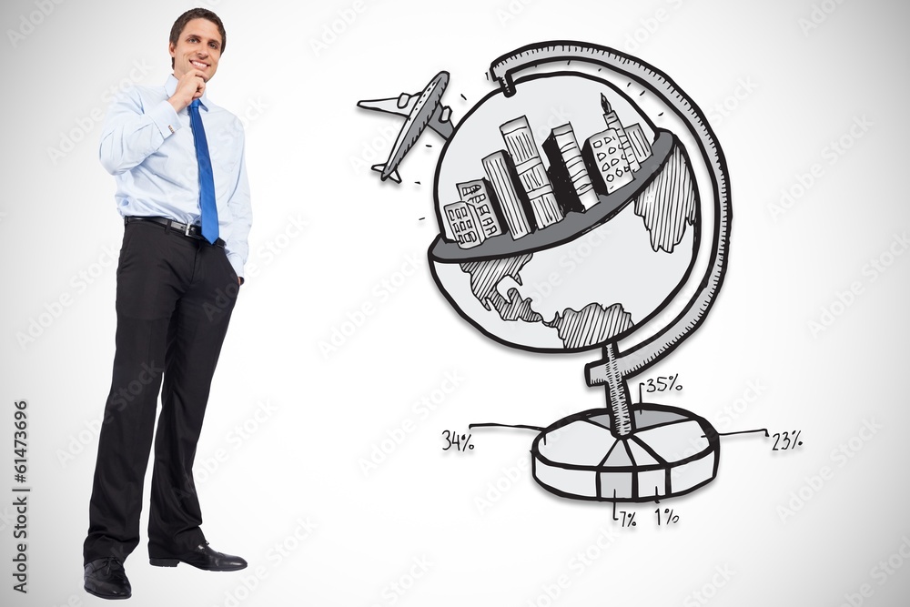 Composite image of thinking businessman touching chin Composite image of thinking businessman touching chin