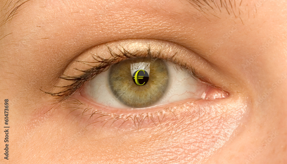 woman eye with the symbol of Euro woman eye with the symbol of Euro