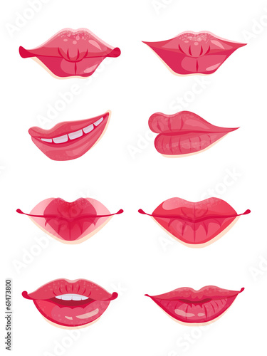 Design set ot eight sexy female lips in hot pink