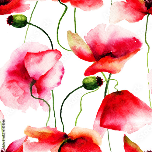 Stylized Poppy flowers illustration