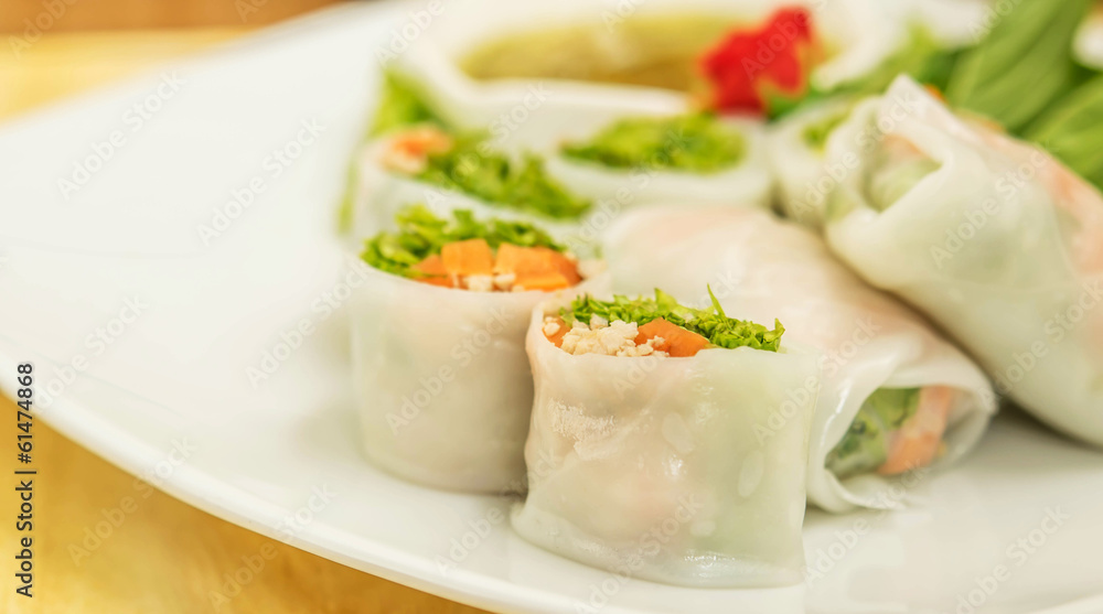 Delicious and healthy Vietnamese rice paper rolls with chicken a Delicious and healthy Vietnamese rice paper rolls with chicken a