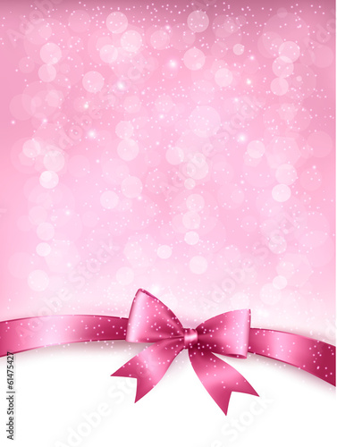 Holiday elegant background with gift glossy bow and ribbon. Vect