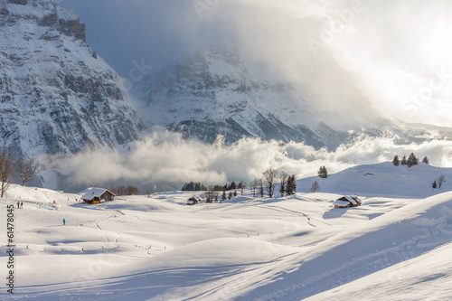 Misty Alpine Valley in Winter