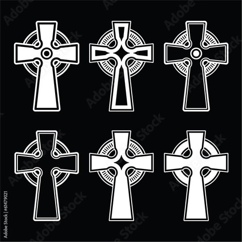 Irish, Scottish celtic cross on black vector sign