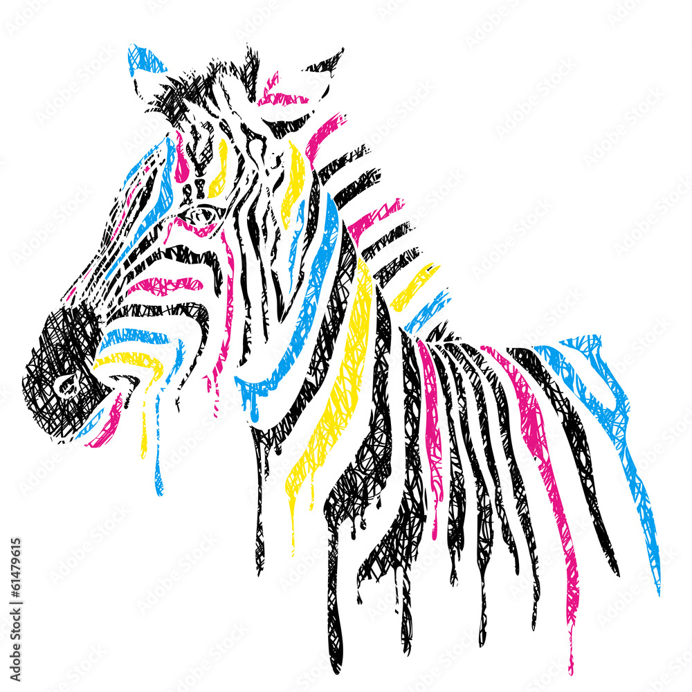 Naklejka premium Wektor zebra w kolorowe paski, styl szkicu