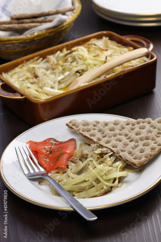 Janssons frestelse, Swedish potato gratin with sprat fillets photo