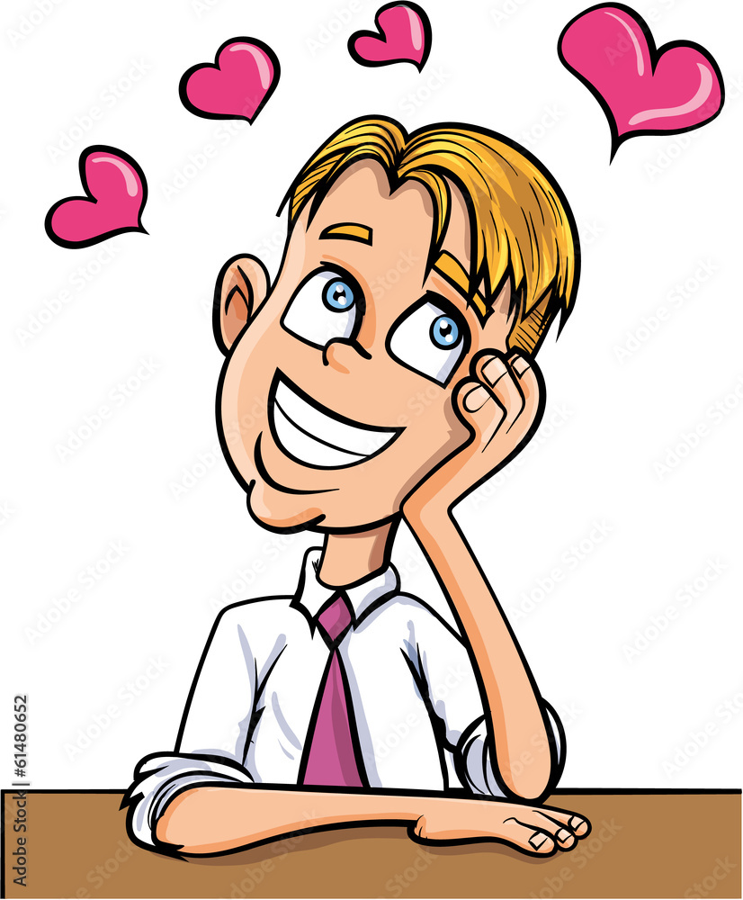 Cartoon office worker dreaming of love Cartoon office worker dreaming of love