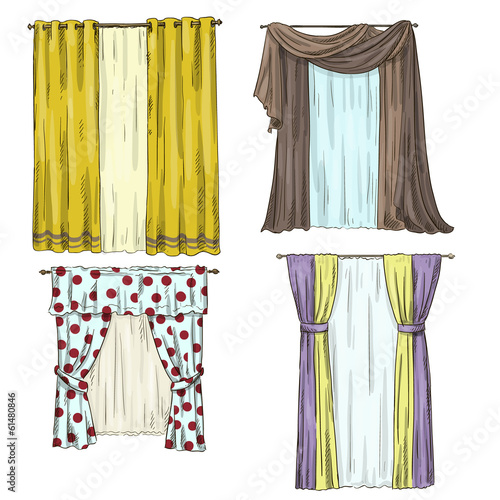 set of curtains. interior details. Cartoon style. Vector