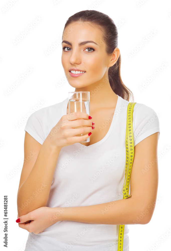 Young girl with water glass isolated Young girl with water glass isolated