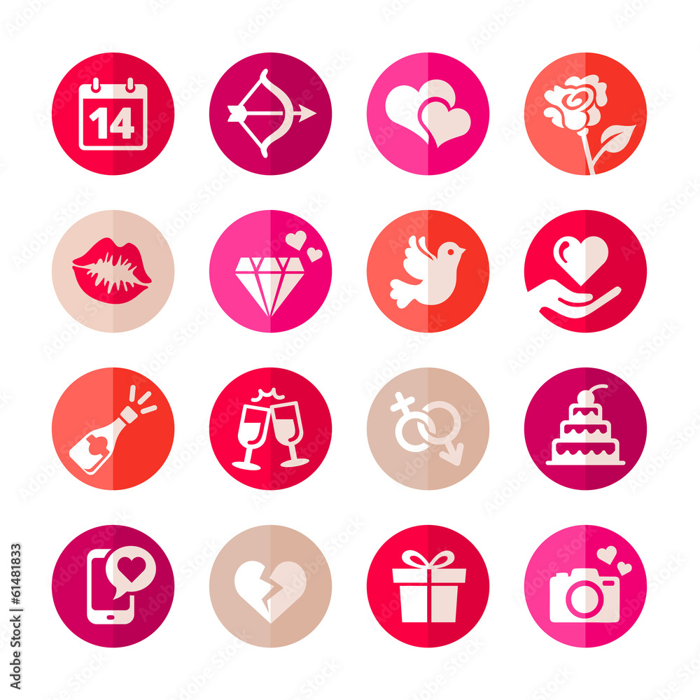 Web icon set - Valentine's day. Flat style