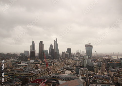 Dark sky and rain over wet London panorama view