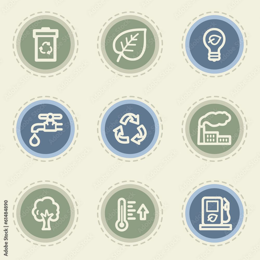 Ecology web icon set 1, vintage buttons