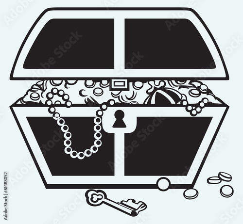 Jewellery and a box isolated on blue background