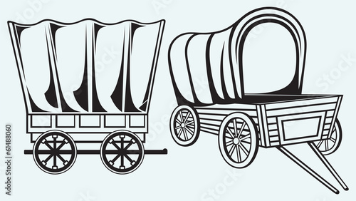 Vintage wagon to transport isolated on blue background