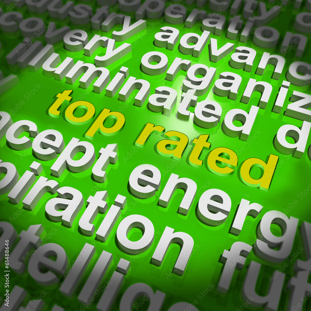 Naklejka premium Top Rated Word Cloud Shows Best Ranked Special Product
