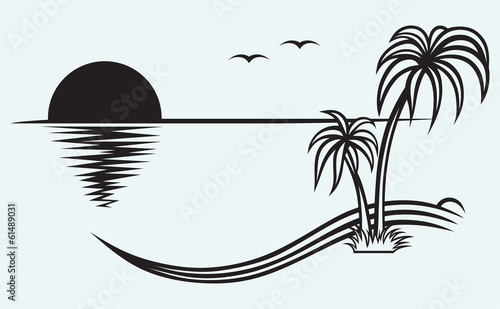 Island palm isolated on blue background