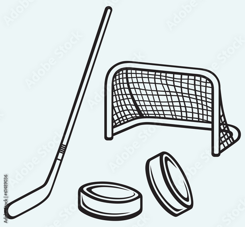 Hockey icon isolated on blue background