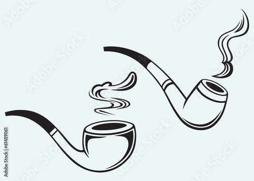 Set of tobacco pipes isolated on blue background