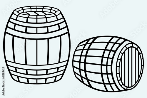 Wooden barrel isolated on blue background