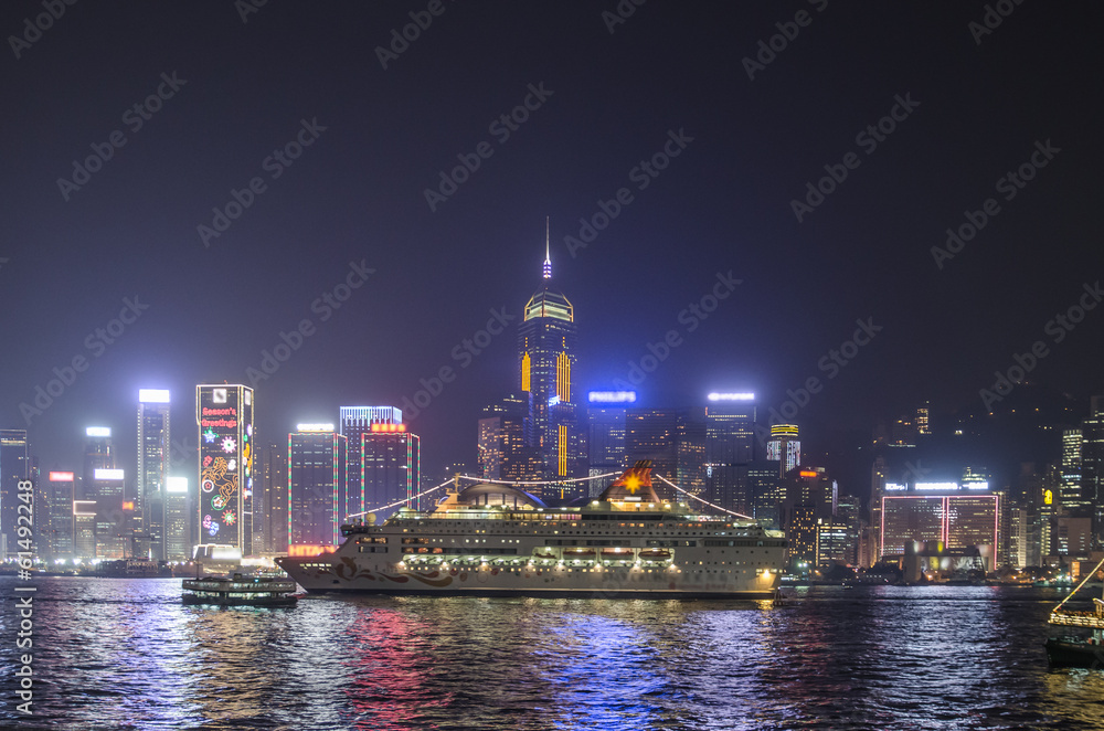 Victoria harbour at night in Hong Kong
