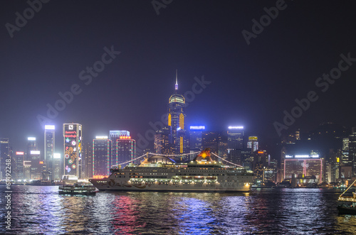 Victoria harbour at night in Hong Kong