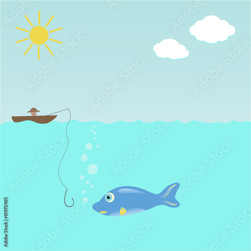 Fish and hook, underwater background