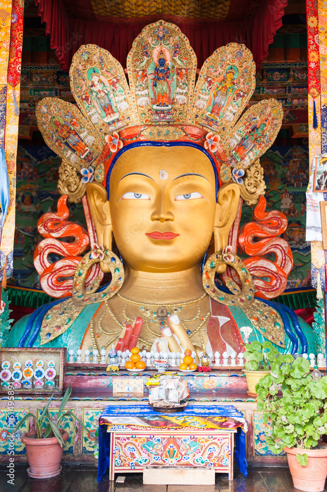 The statue of Maitreya Buddha at Thikse Monastery.
